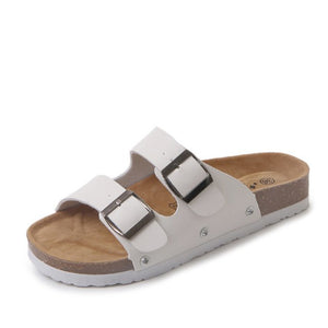 Beach Shoes Cork Slippers Casual Metal Double Buckle Womens Flip Flops