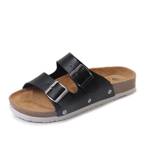 Beach Shoes Cork Slippers Casual Metal Double Buckle Womens Flip Flops